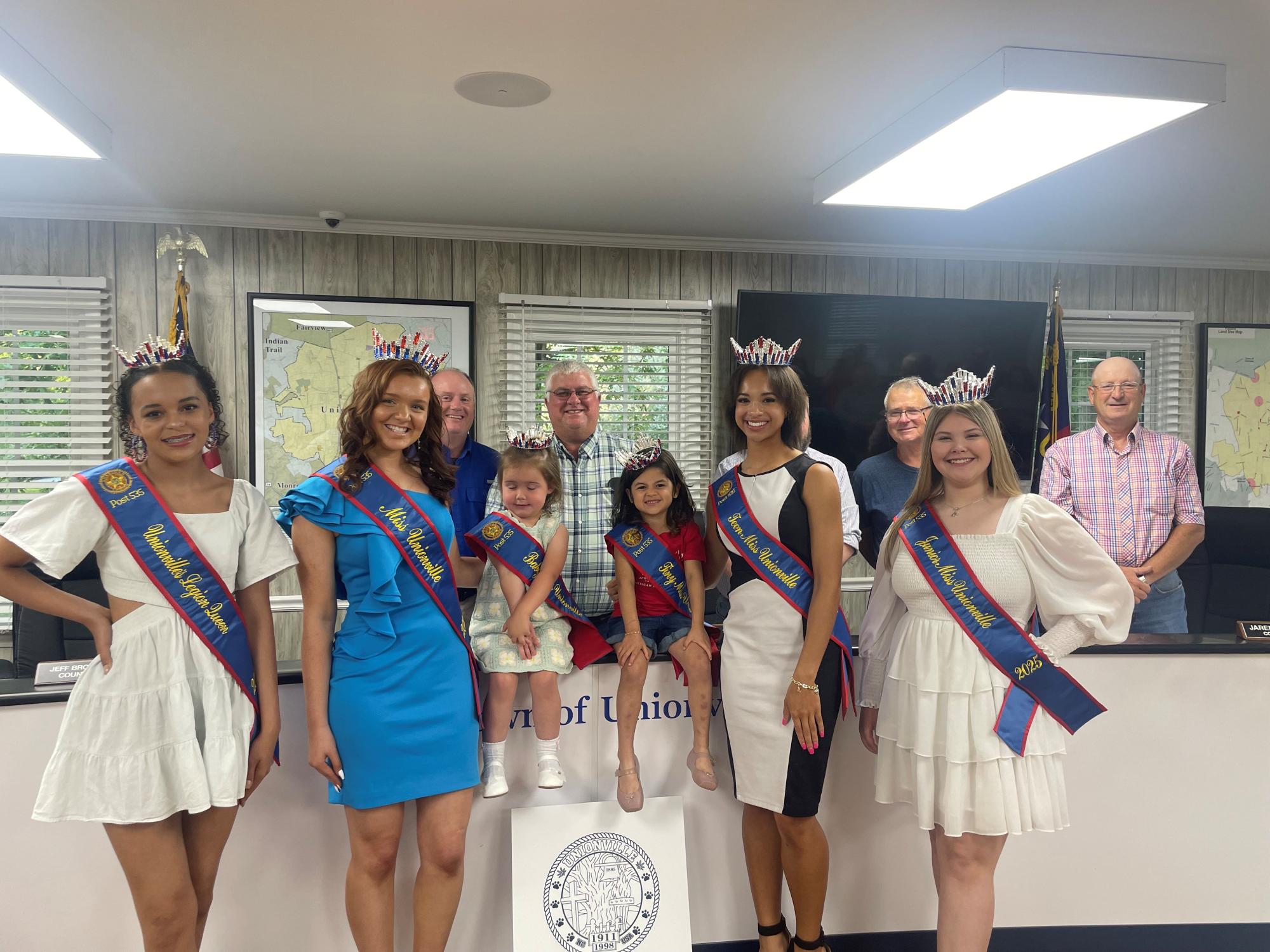 2025 Miss Unionville & Her Court standing in front of Town Council.
